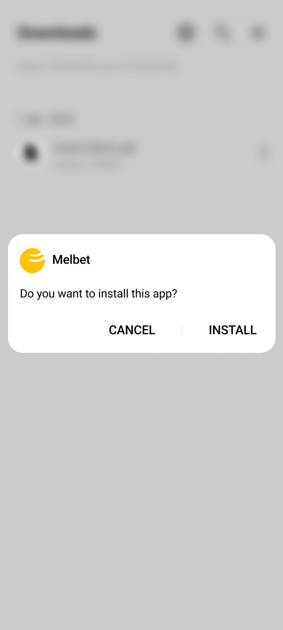 Complete the installation of the official Melbet app.