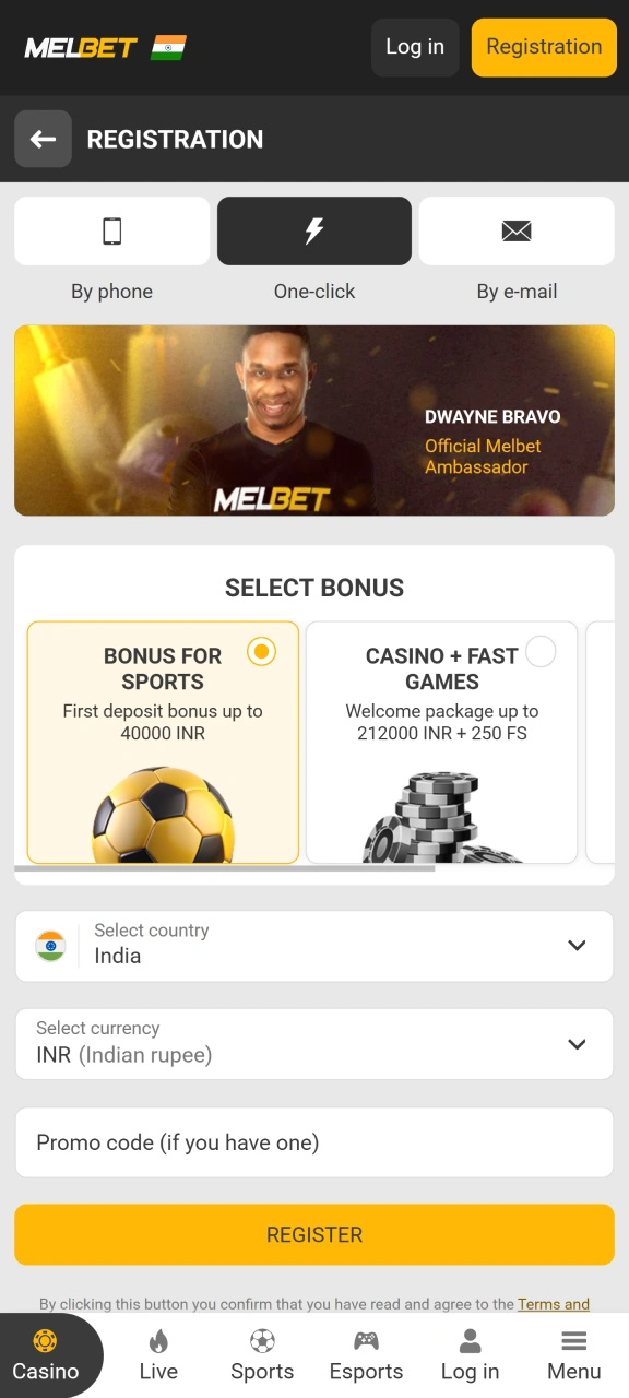 Sign up on the official Melbet platform.