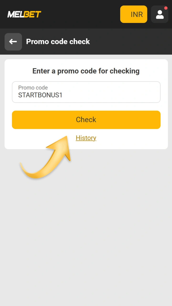 Enter your Melbet promo code, which allows players to receive exclusive bonuses.