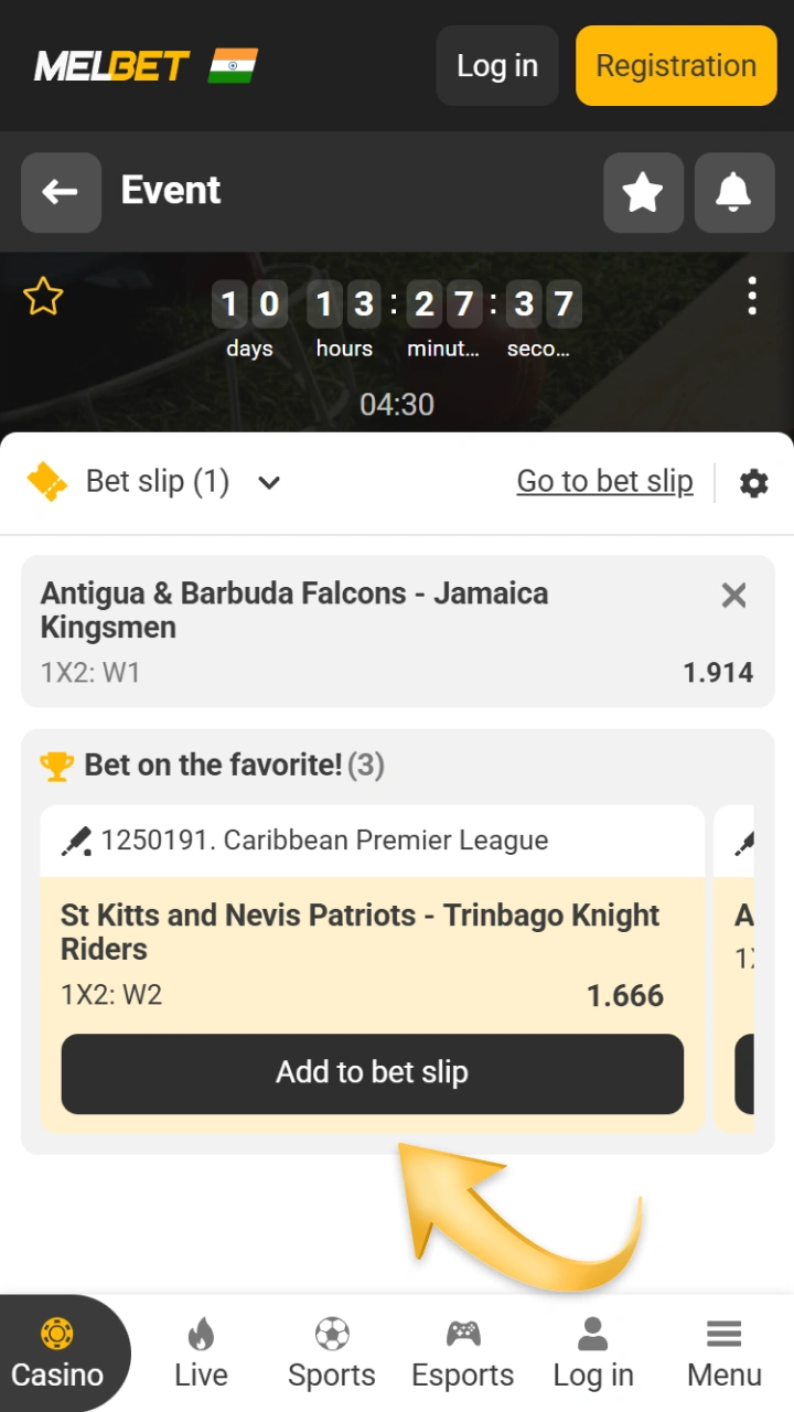 Open the betting slip on Melbet to easily manage your bets and predictions.