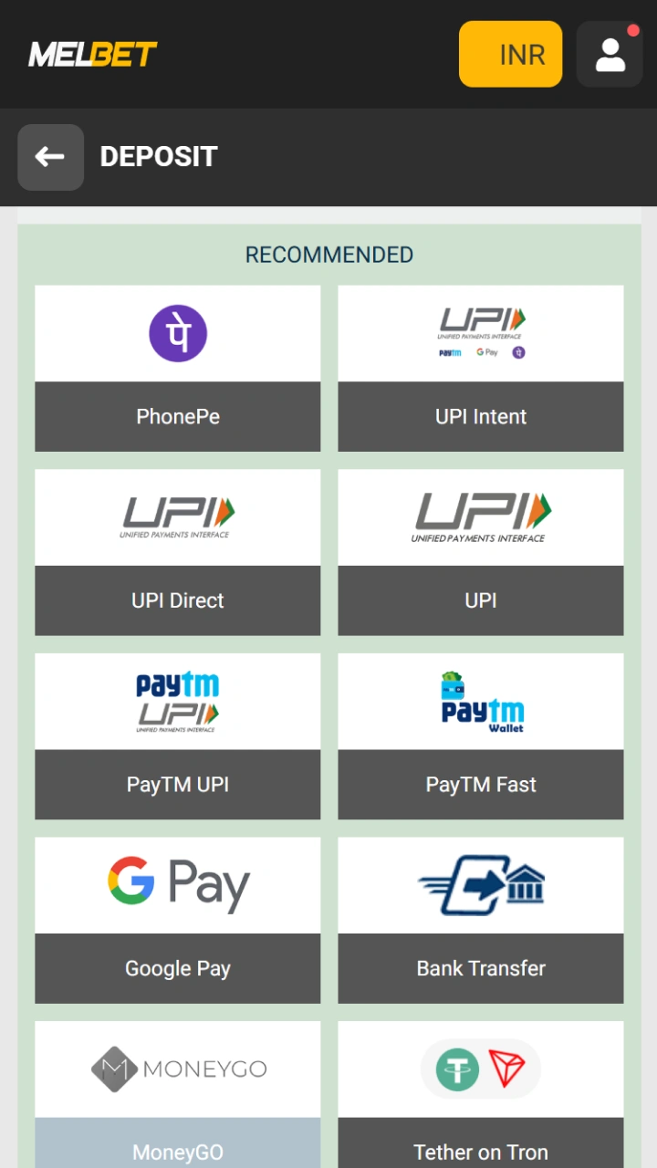 Go to the deposit section on the Melbet website, which offers a wide range of payment methods.